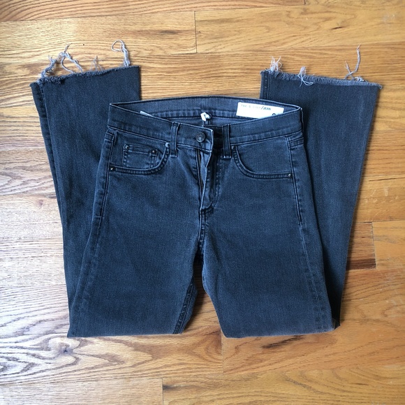 RAG & BONE 10" crop flare raw hem distressed jean in wash black thorne | size 24 - Picture 2 of 9